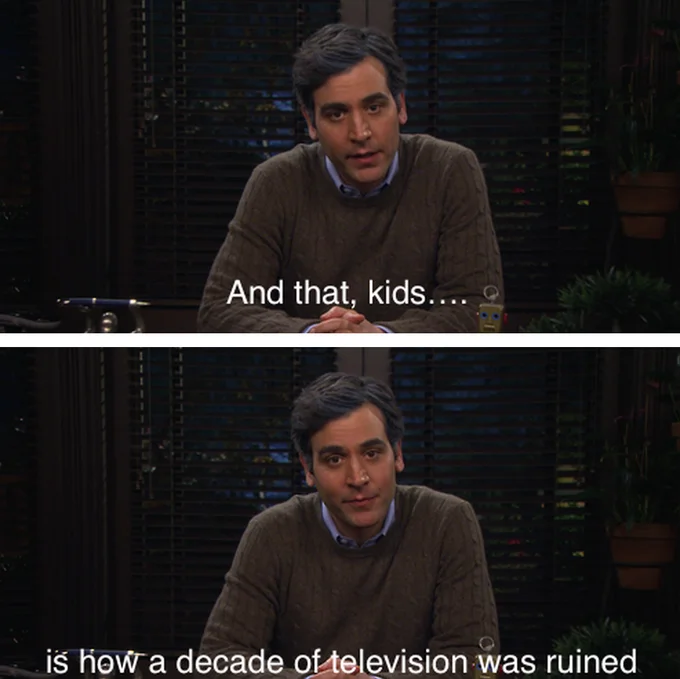 A popular fan meme mocking the divisive How I Met Your Mother series finale.