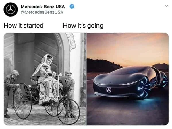 Mercedes iconic example showing vehicle design evolution perfectly.