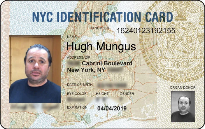 A fake NYC ID card meme showing Rudy Pantoja Jr. identified as 'Hugh Mungus'.