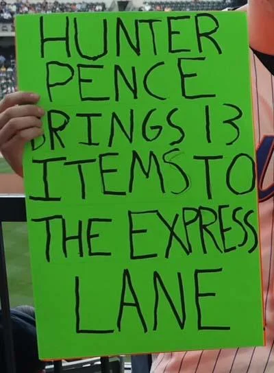 Clean crisp example of original physical Hunter Pence sign format.