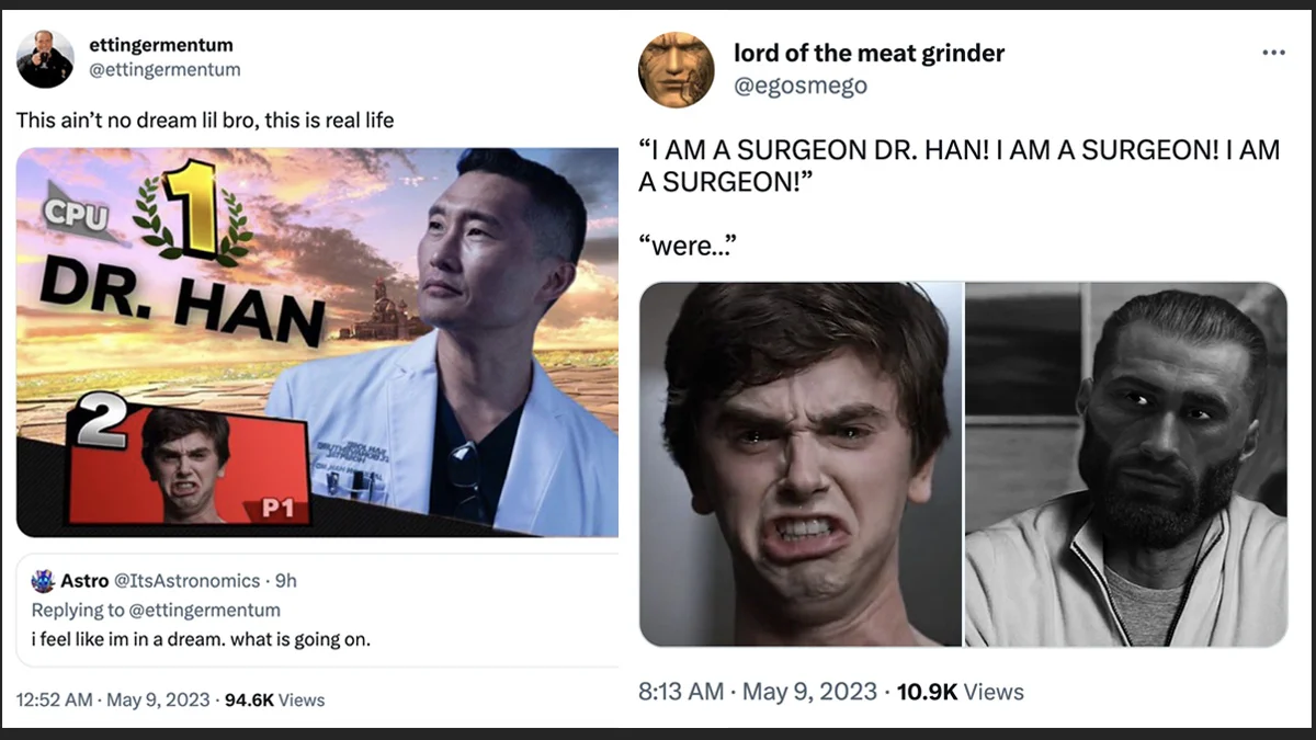 Multi-panel Dr. Han surgeon meme variation compilation.