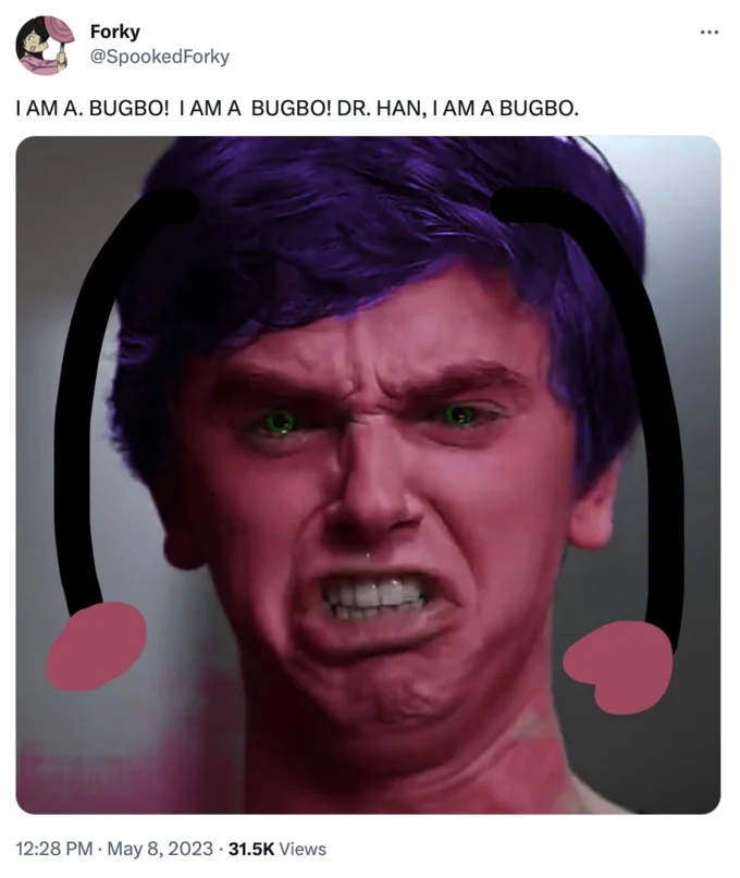 Intense Dr. Han expression as meme template without text.