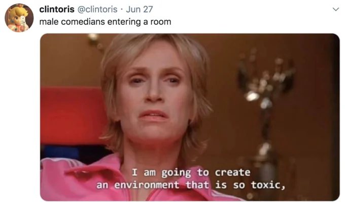 Meme commenting on social dynamics around male comedians.
