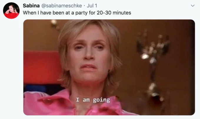 Partial quote variation applied to awkward party situations.