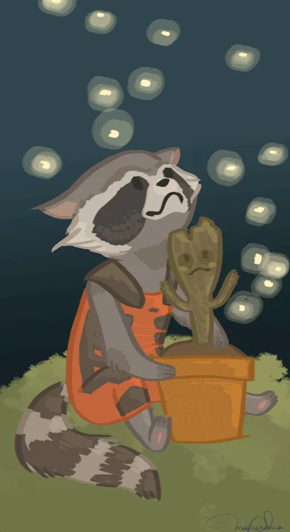 A collectible Baby Groot figurine posed in mid-dance inside a small pot, evoking the film's iconic end-credits scene.