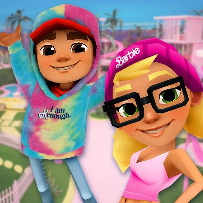 Stylized animation of meme characters in colorful tie-dye.