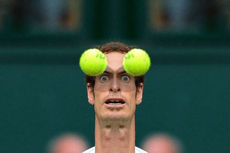 A modern King of Space-style photograph of Andy Murray, showing how the tennis ball optical illusion continues to appear in Wimbledon coverage.