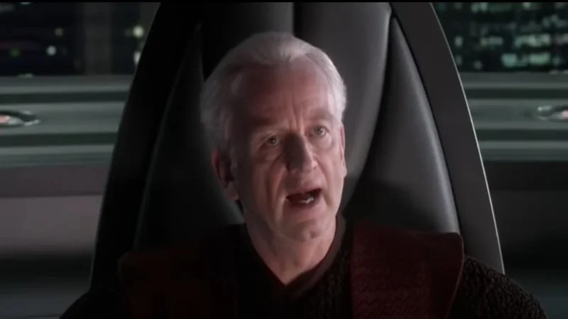 The iconic scene from Star Wars: Revenge of the Sith (2005) in which Chancellor Palpatine proclaims 'I am the Senate,' the source of the meme.