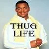 Formal portrait with thug life text overlay.