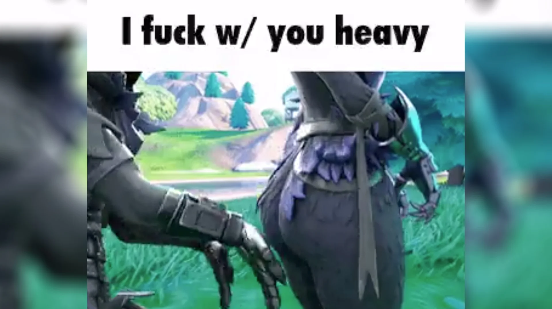 The original 'I fuck w/ you heavy' Fortnite meme image featuring the Raven Team Leader skin.