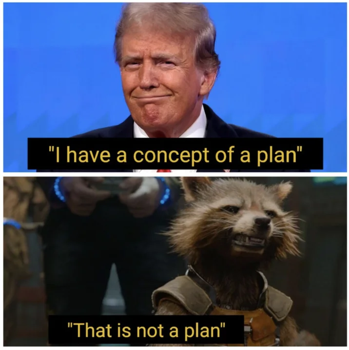Rocket Raccoon delivers the internet's verdict on Trump's 'concepts of a plan' answer.