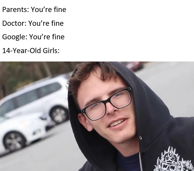 A popular text-image variant using the Filthy Frank screenshot to punchline a joke about teen self-diagnosis.
