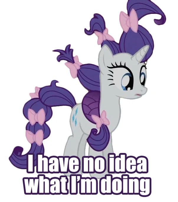 A My Little Pony fandom spinoff applying the meme caption to the character Rarity styled with excessive hair bows.