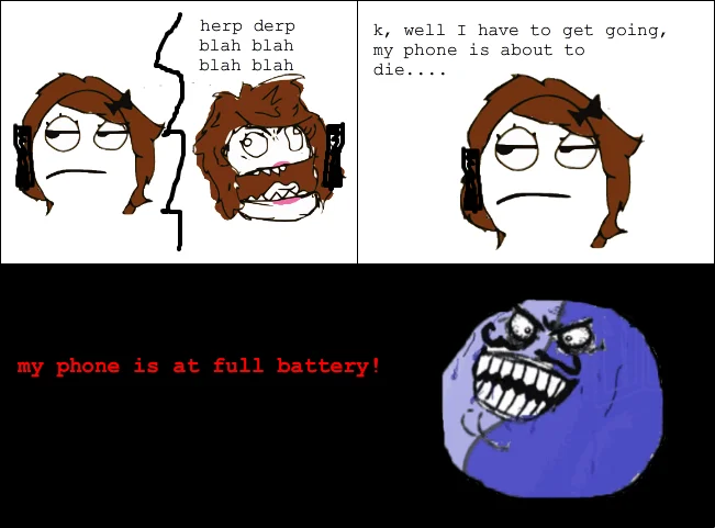 The 'I Lied' face used to reveal a common social white lie about a dying phone battery.