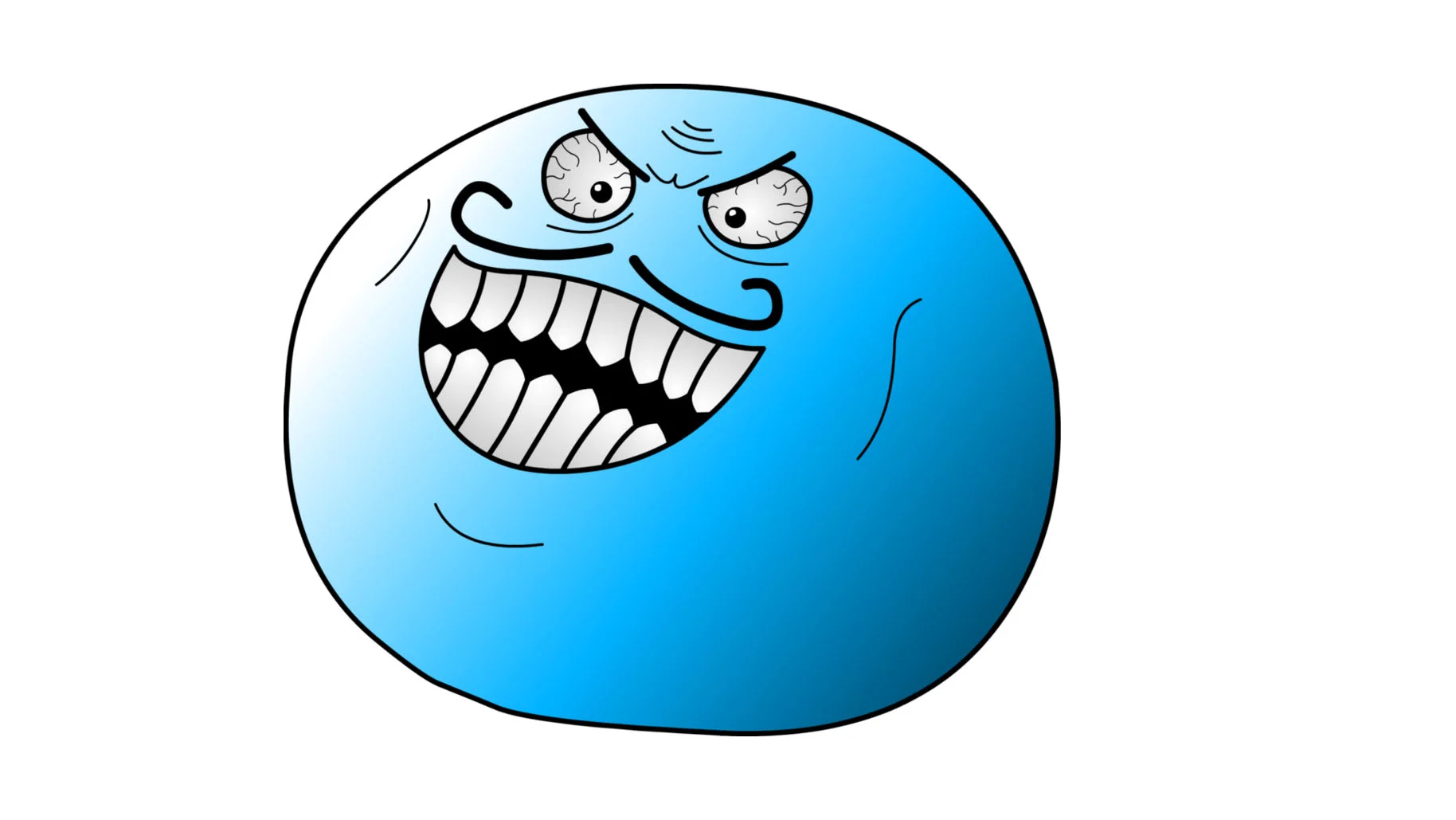 The original 'I Lied' rage face, a smug blue character used to signal a triumphant deception.