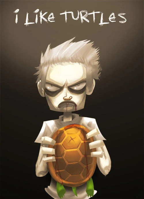 Fan-made digital artwork depicting the zombie boy embracing a turtle shell.