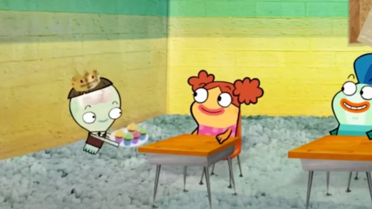 The wholesome classroom scene from Disney's 'Fish Hooks' that spawned the 'I like you, have a cupcake' meme.