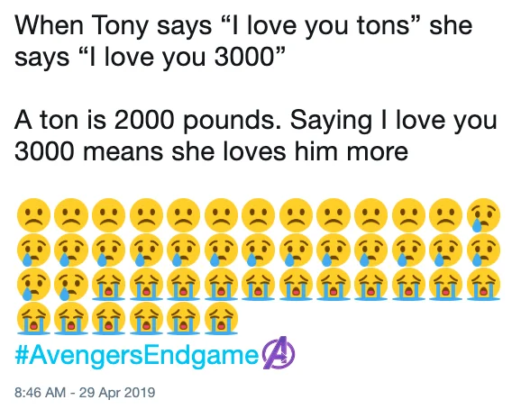 A viral tweet from April 2019 dissects the math behind 'I love you 3000,' concluding that Morgan Stark loves her father more than Tony loves her.