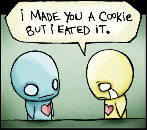 The original Jeff Thomas / Azuephre webcomic that popularized the phrase 'I made you a cookie but I eated it.' online in the mid-2000s.