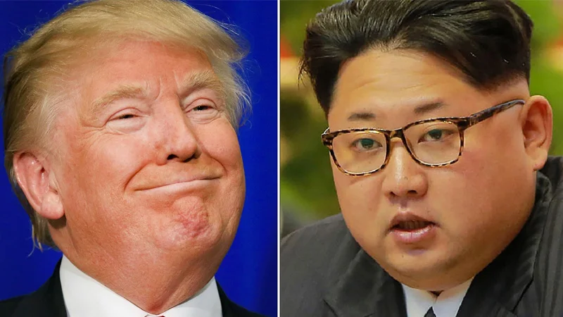 Donald Trump and Kim Jong-un, whose 2017 Twitter exchange sparked the 'I try so hard to be his friend' meme.