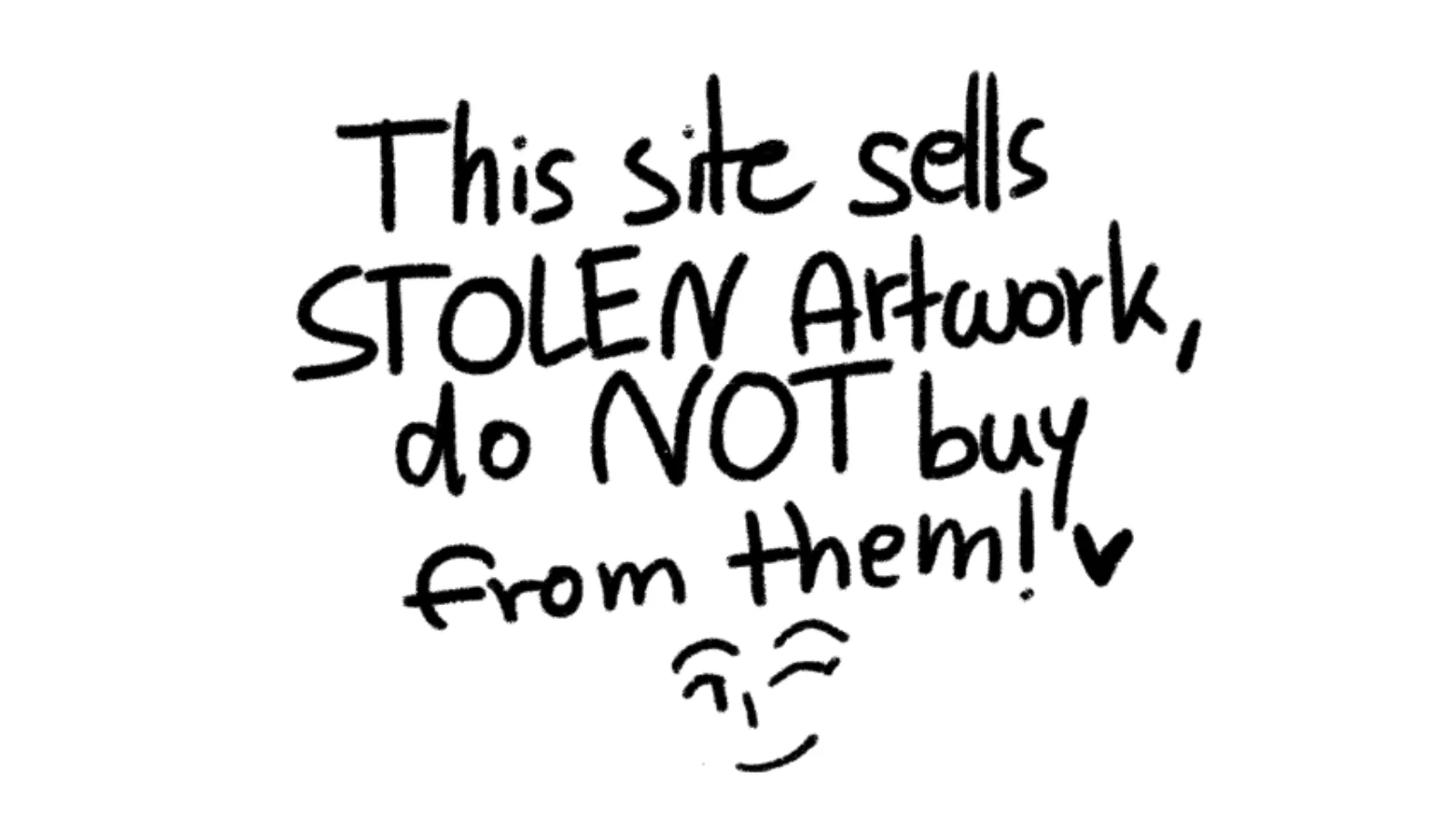 The Hannah Douken drawing that became the archetypal bot-bait image, warning that shirt-print sites steal artwork.