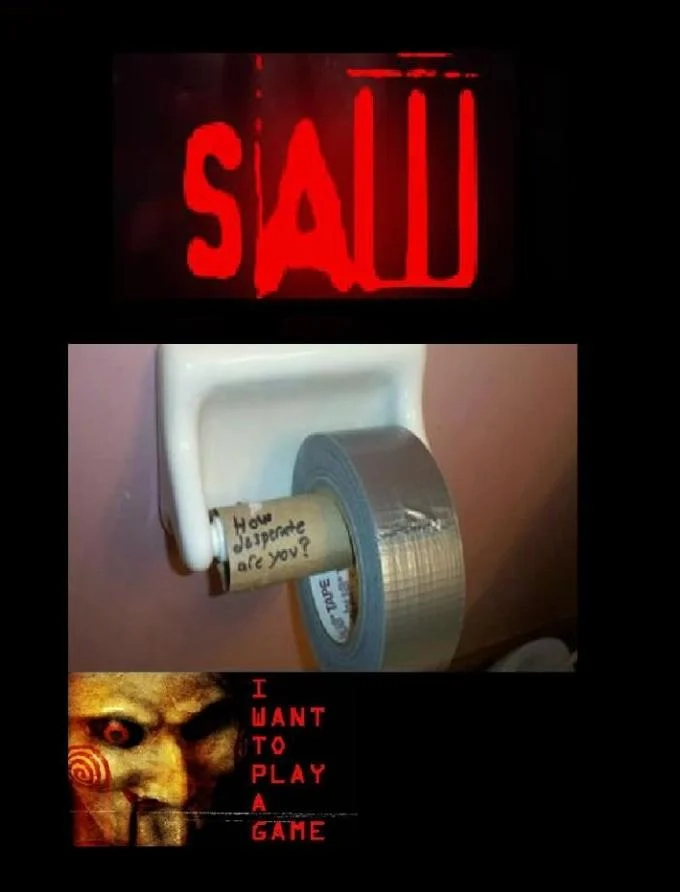 A creative real-life Saw parody trapping a slug inside a salt maze with a Billy the Puppet inset.