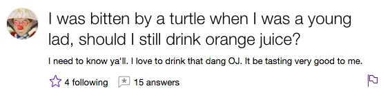 The original absurd Yahoo! Answers question.