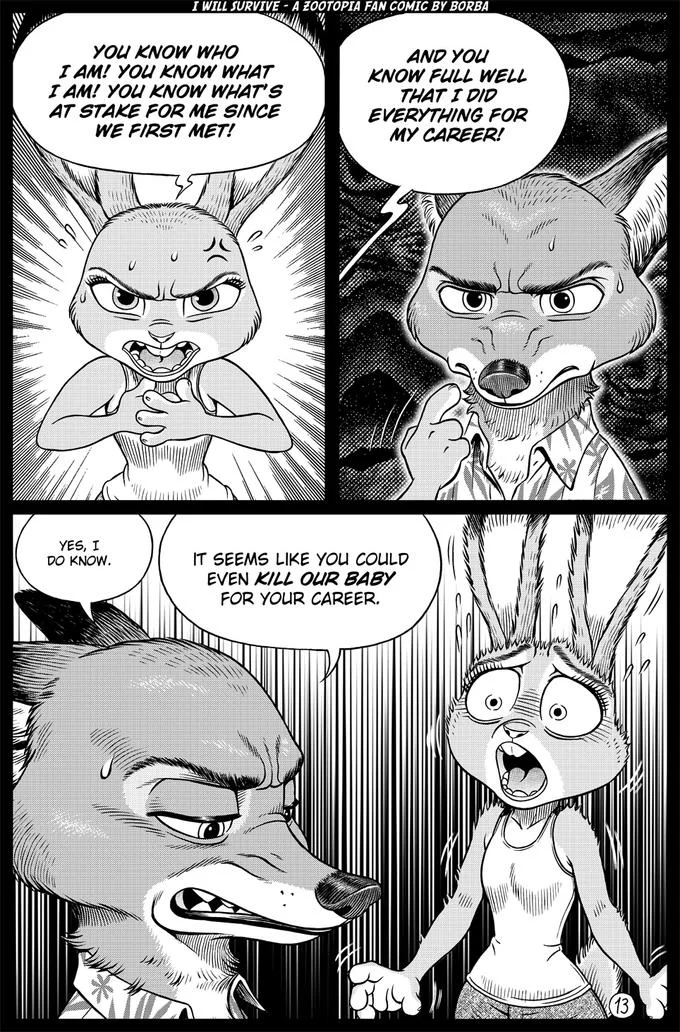 The argument reaches its climax as Nick accuses Judy in Borba's 'I Will Survive' comic.