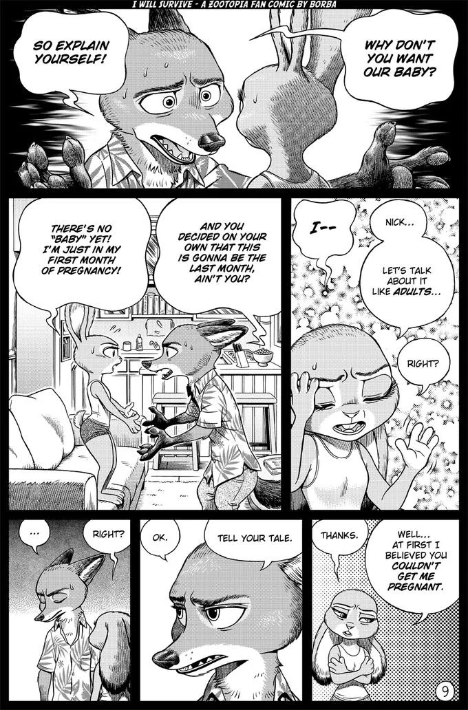 Nick and Judy attempt to talk through the pregnancy in Borba's 'I Will Survive' comic.