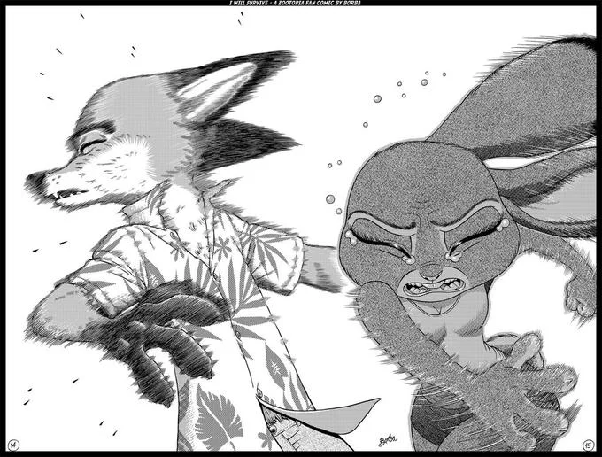 The heartbreaking split between Nick and Judy in a spread from Borba's 'I Will Survive' comic.