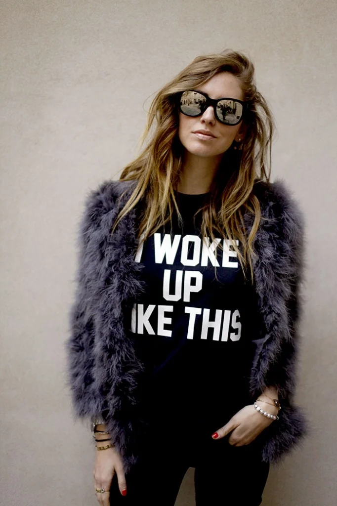 A fashion-forward take on the meme: the 'I Woke Up Like This' slogan tee popularised after Beyonce's 2013 song 'Flawless'.