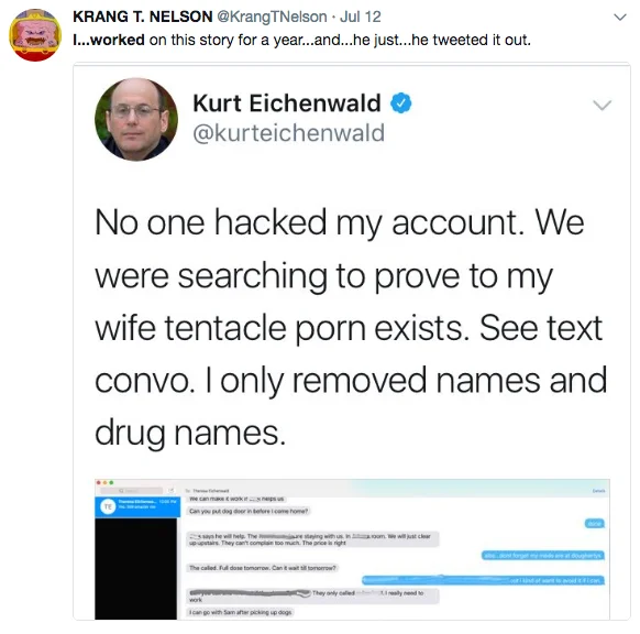 Parody variant riffing on Kurt Eichenwald's infamous tentacle porn explanation tweet.