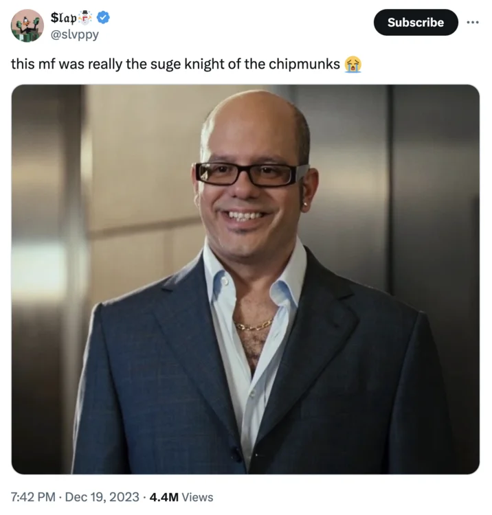 The viral @slvppy tweet from December 2023 that helped catapult Ian Hawke into meme status.