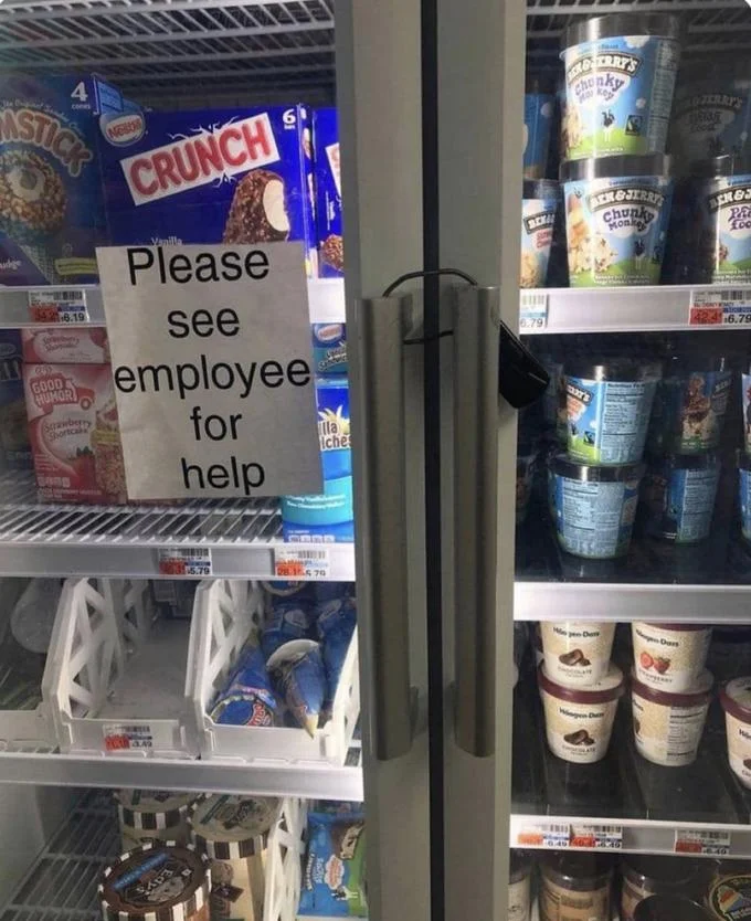 Retail protective measure requiring employee assistance.
