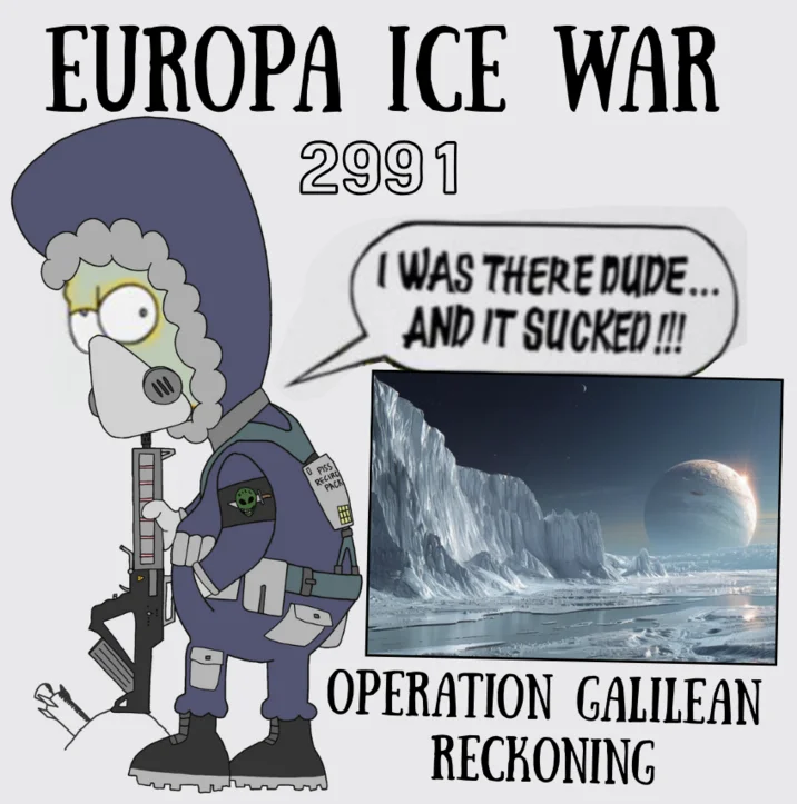 Absurd military narrative illustrated template.