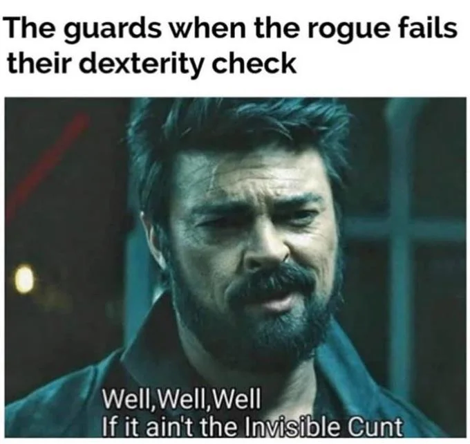 D&D tabletop RPG stealth check humor.