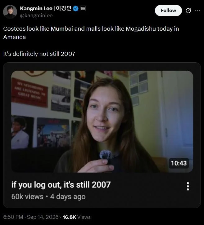 A quote-reply using inflammatory comparisons to dispute the meme's premise about America being unchanged since 2007.