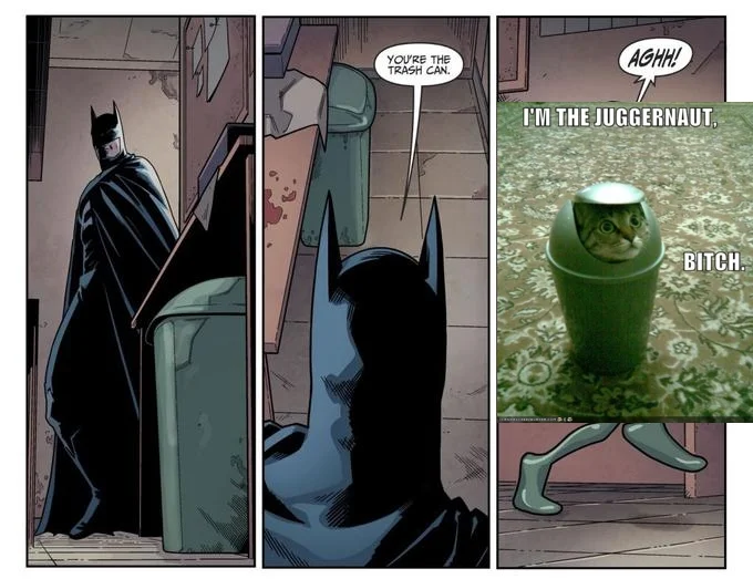 A comic panel riffing on the meme with Juggernaut declaring his identity to a captive agent.