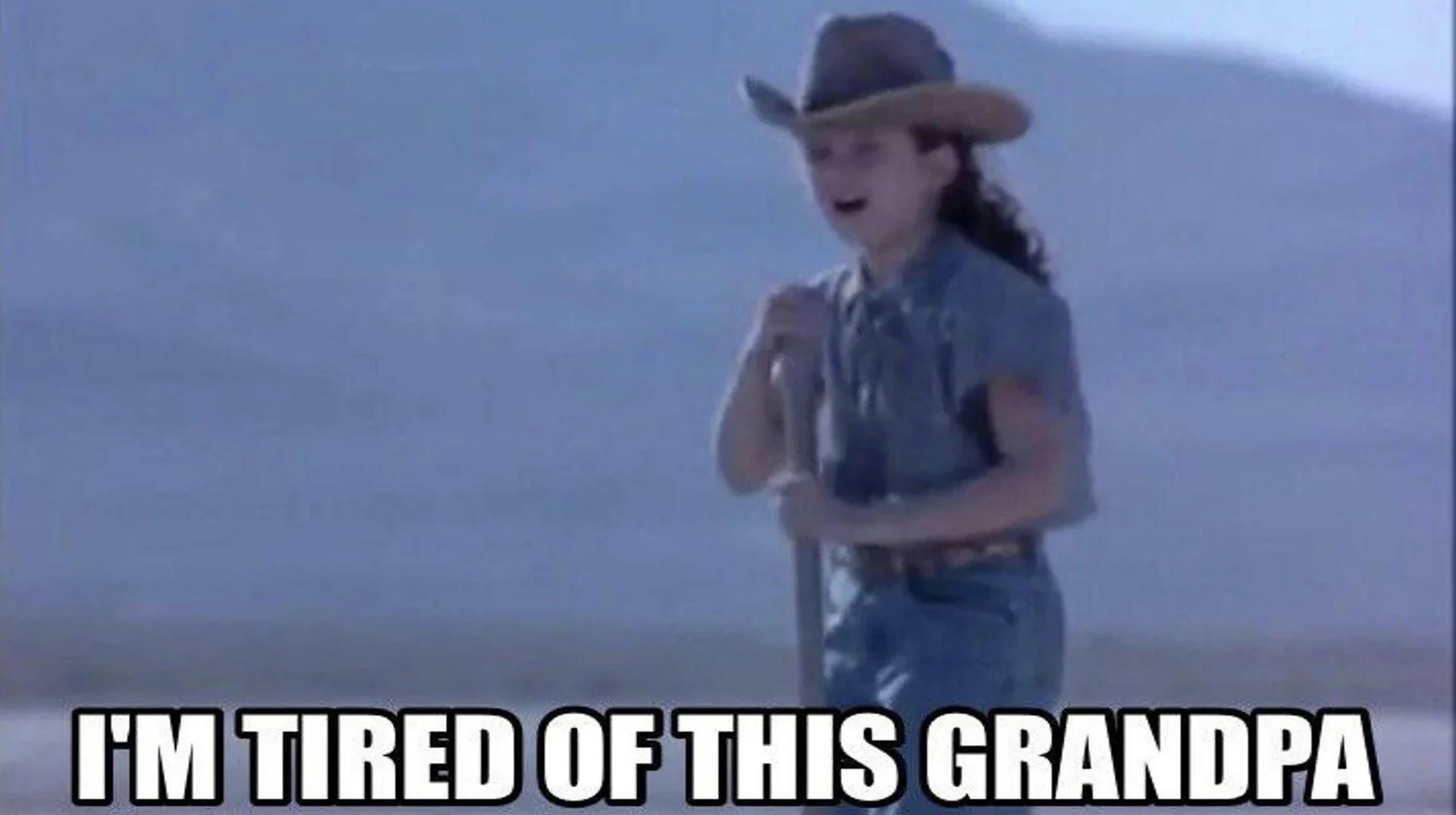The original 'I'm Tired of This Grandpa' image macro, featuring a screenshot from a scene commonly attributed to the source film with the iconic caption overlay.