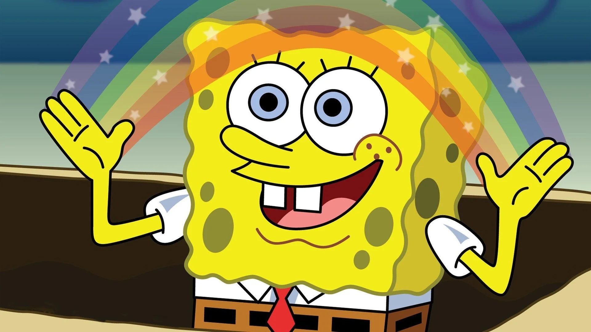 The original 'Imagination' scene from the SpongeBob SquarePants episode 'Idiot Box' that became the basis of the meme.