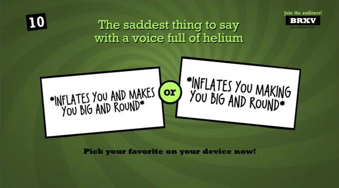 Game show format comparing phrase variations.