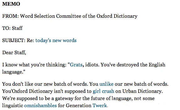 Satirical take on internet slang legitimacy debate.