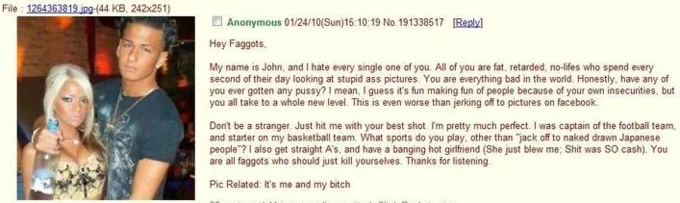 Anonymous 4chan post exemplifying ITG archetype.