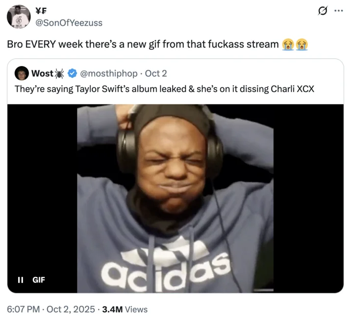 The 'scrunched face' reaction GIF from iShowSpeed's stream, one of the most reposted clips from the broadcast.