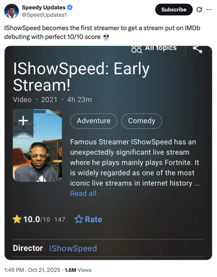 An example of the iShowSpeed early stream reaction GIFs being repurposed as a caption for unrelated relatable posts on Twitter.