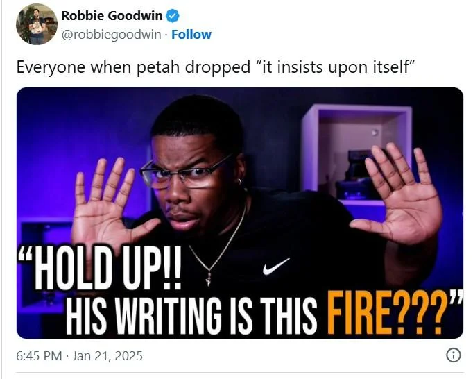 A viral 2025 tweet arguing that Peter Griffin's phrase is a legitimate and universally applicable critique of art and media.