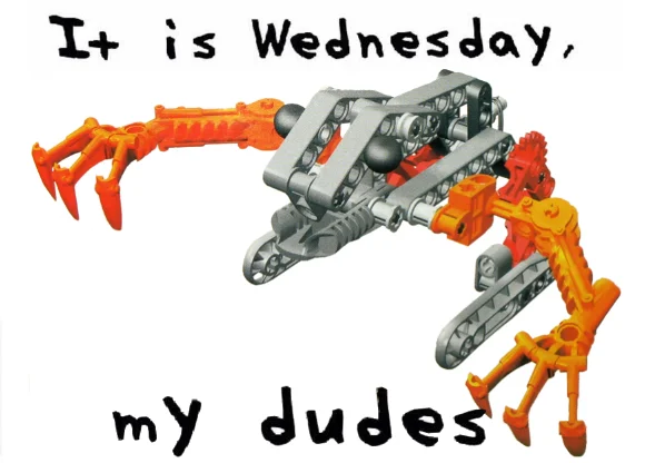 A Bionicle-themed remix of the 'It is Wednesday, my dudes' meme.