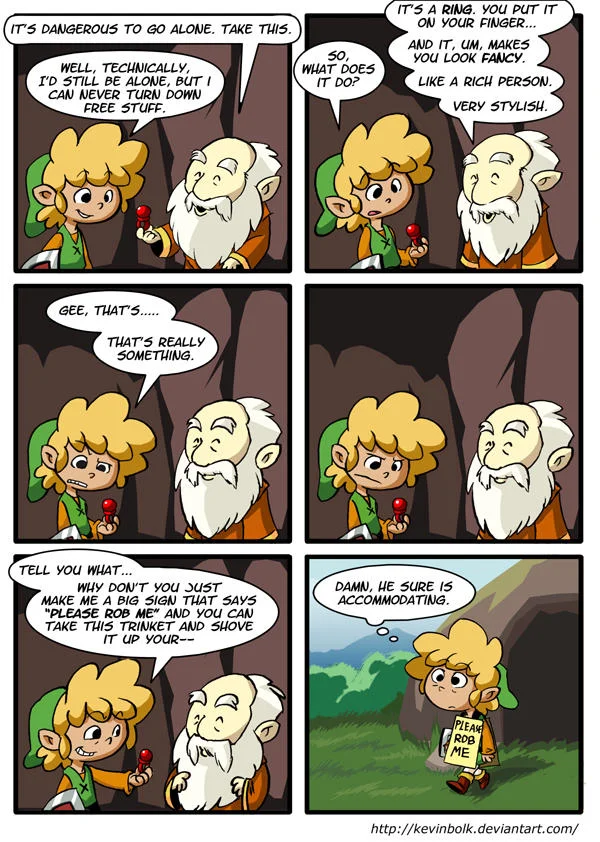 An early image macro applying the Zelda catchphrase to a cute kitten being offered to the viewer.