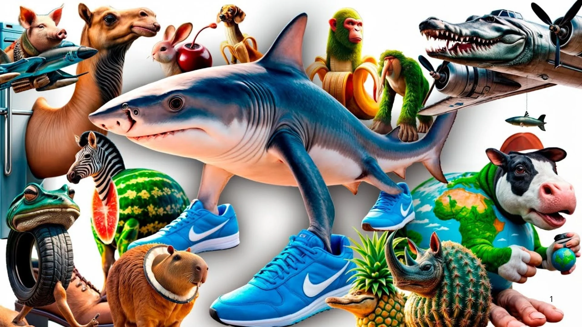 A compilation image featuring popular Italian Brainrot AI-generated characters, showcasing the meme's signature absurdist aesthetic of animal hybrids and bizarre object combinations.