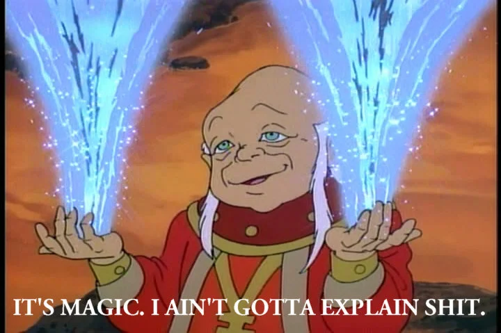 The original image macro featuring the gnome elder from 'The World of David the Gnome' that spawned the 'It's Magic, I Ain't Gotta Explain Shit' meme.